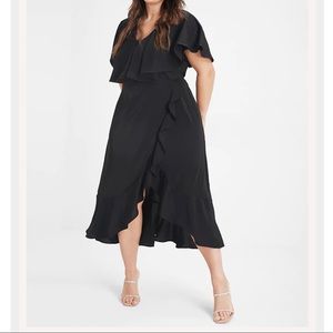 Black V Neck Ruffle Maxi Dress